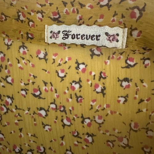 Camicetta Forever 21 Peplum Top manica svolazzante autocravatta giallo senape floreale trasparente - Foto 2 di 8