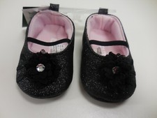 Laura Ashley Black Mary Jane Glitter Flower Accent Rhinestone Baby Shoe Size 3..