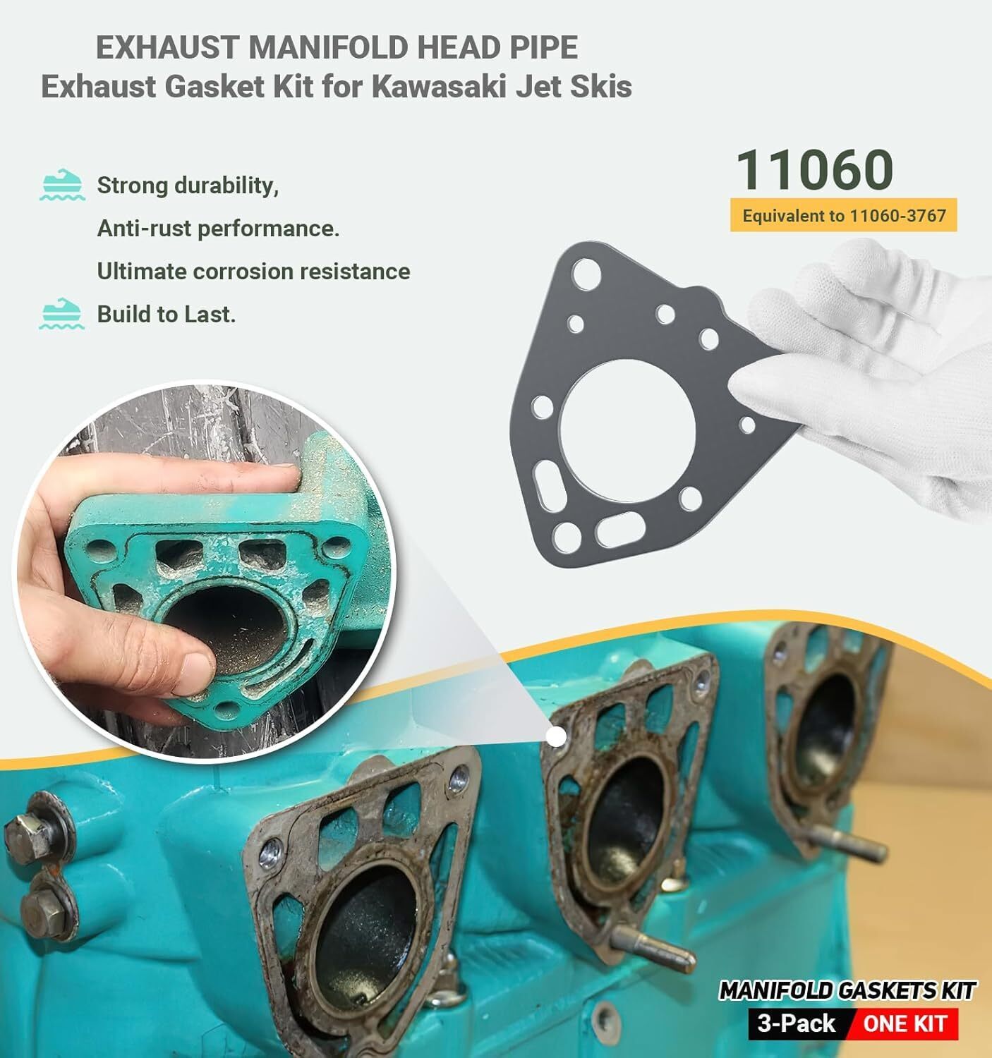 Exhaust Gaskets Repair Kit For Kawasaki Jet Skis 1100 ZXI, 1100 STX, Ultra 130