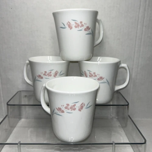 Vintage Set of 4 Corelle Corning Ware SILK BLOSSOMS Coffee Mugs Tea Cups