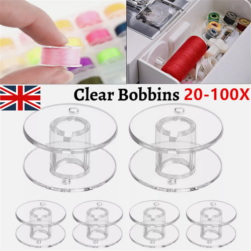 20-100Pcs Clear Bobbins - Domestic Sewing Machine Plastic Spool UNIVERSAL UK - Picture 4 of 22