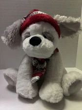 Hugfun International White Gray Puppy Dog Red Hat Scarf Plush Stuffed Animal 12"
