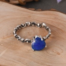 Lapis Lazuli Wave Band Ring Engagement 925 Sterling Silver Rings For Gift Her