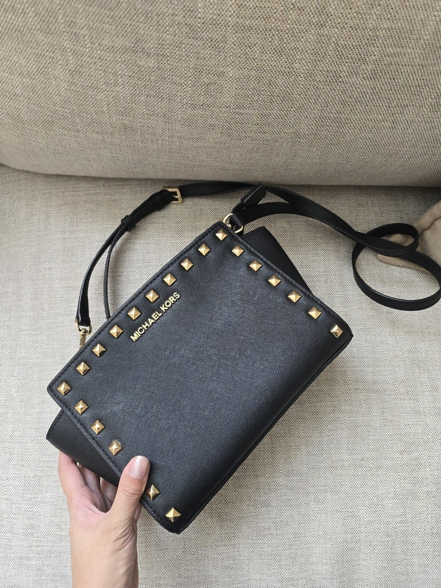 Michael Kors Black Saffiano Gold Stud Purse/Handbag | eBay