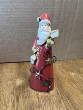 Santa With Bird House And Lantern Ceramic With Metal Accents