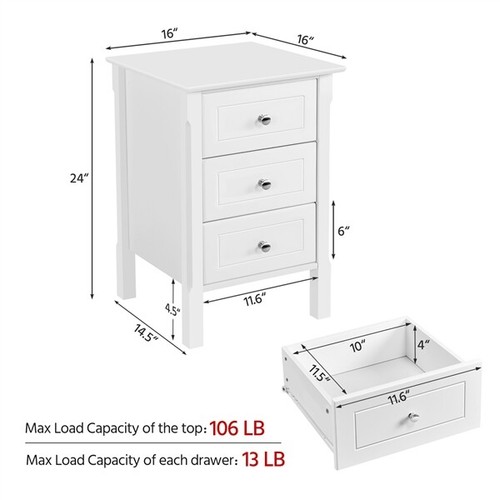 Nightstand with 3 Drawers Bedside Table w/ Storage & Solid Wood Legs for Bedroom - Picture 4 of 36