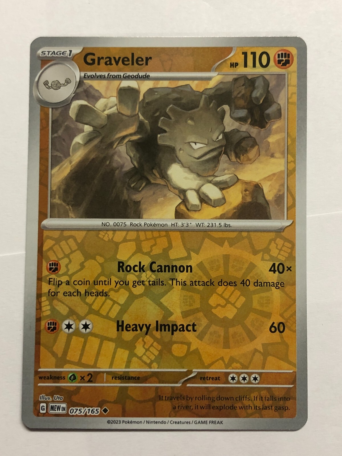 Pokemon Card 151 Reverse Holographic Graveler 075/165 Near Mint