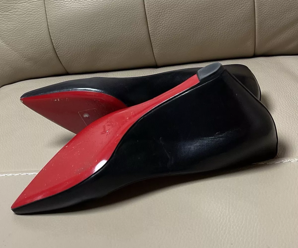 WOMEN CHRISTIAN LOUBOUTIN PIPINA 55 BLACK LEATHER WEDGE SHOES SIZE UK 6 EU 39