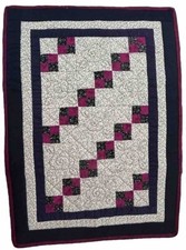 Lap Quilt Hand Quilted Red White Blue Textile Artist Adella Signed 19x26 NEW VTG