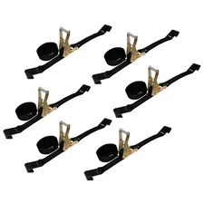 6 Pack 2" x 30' Ratchet Tie Down Strap w/Flat Hook WLL 3333 LBS Black