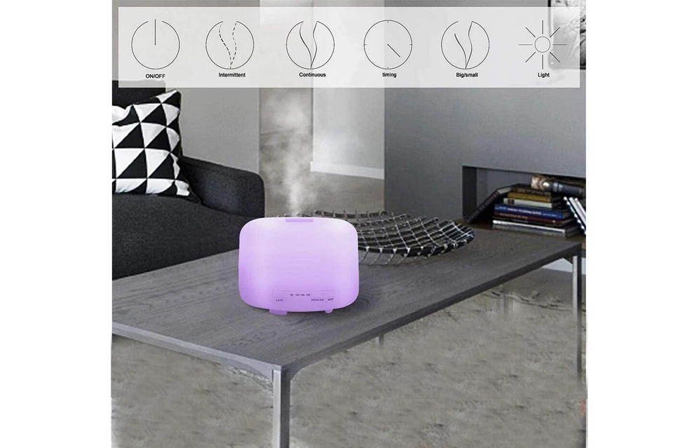 Diffusore Aromi 500ml Umidificatore Purificatore Ultrasuoni Aria 7 Luci LED - Immagine 2 di 4