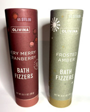Olivina Bath Fizzers Bombs Frosted Amber pk  Very Merry Cranberry pk 6 per Tube