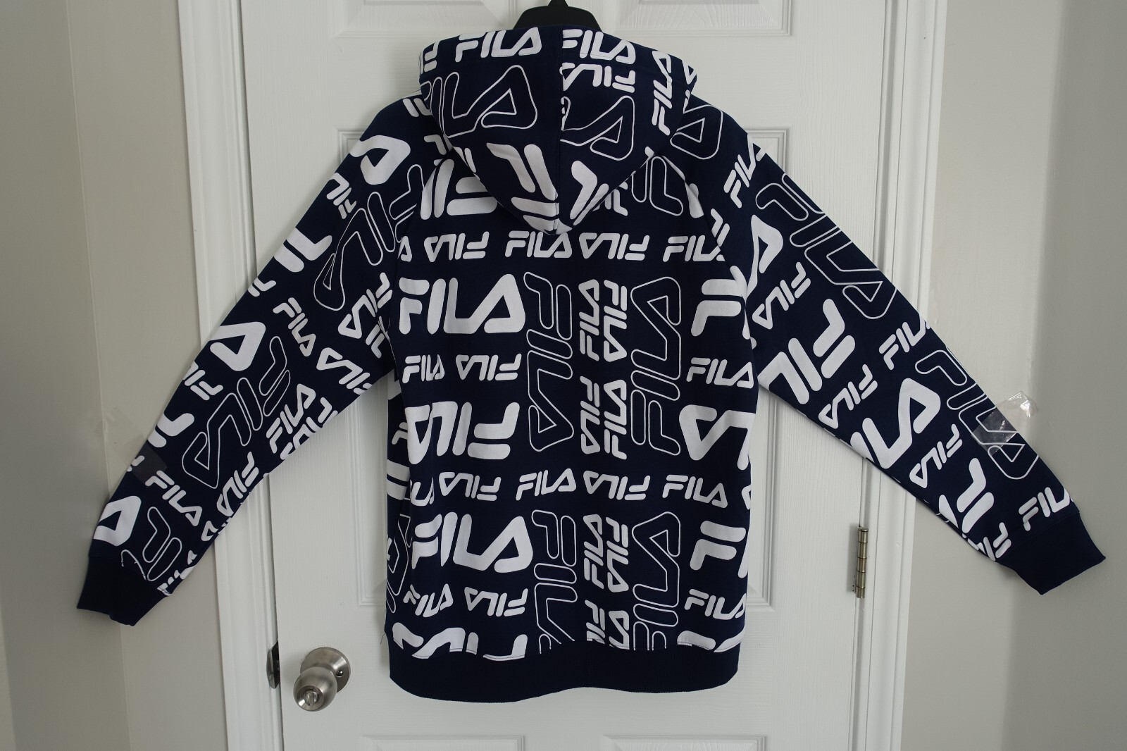 NEW Fila pullover hoodie Men Full Logo Blue L