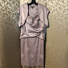 Adrianna Papell Purple Pink MOB MOG Sequin Lace Dress Jacket 2 PC Set Size 16