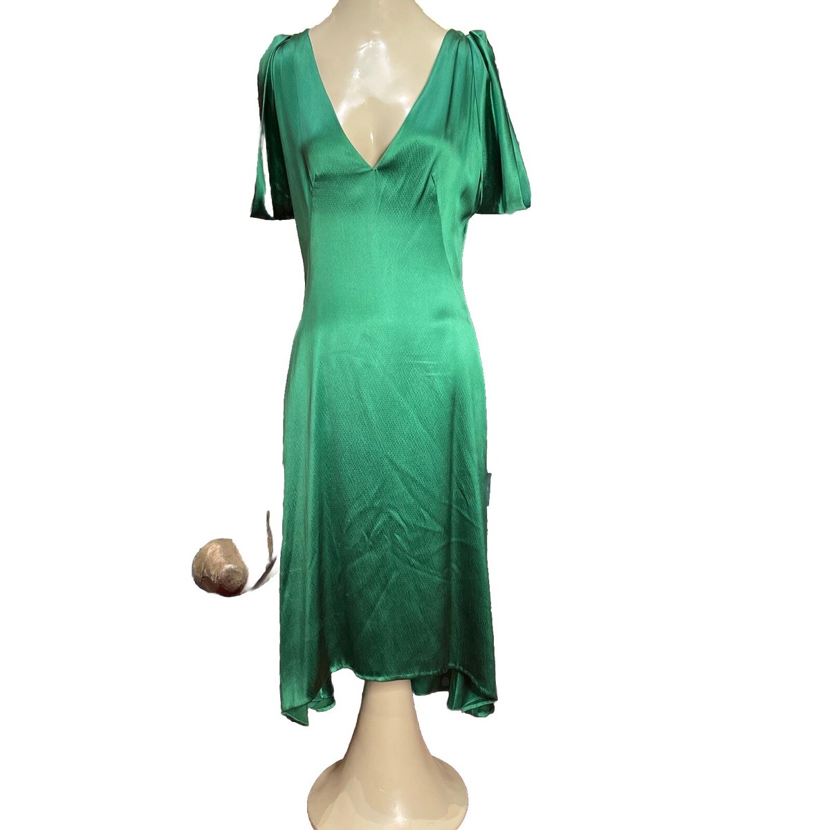 Alexander McQueen evening dress Green Satin Evening Dress Size 42 New As Is  2007