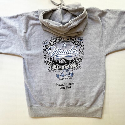 Peace Frogs Hoodie Jacket Mens L Vtg 90s Natural Tunnel State Park Gray Full Zip
