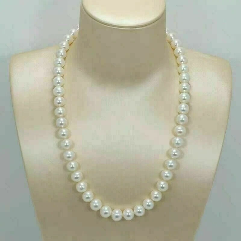 Японский Akoya 18 дюймов AAAA 9-10 мм белый жемчуг ожерелье 14K желтое золото застежка - Изображение 3 из 4