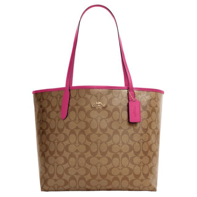 Coach 5696 City Tote Women's Shoulder Handbag - Signature Canvas/Khaki  /Bold Pink for sale online | eBay