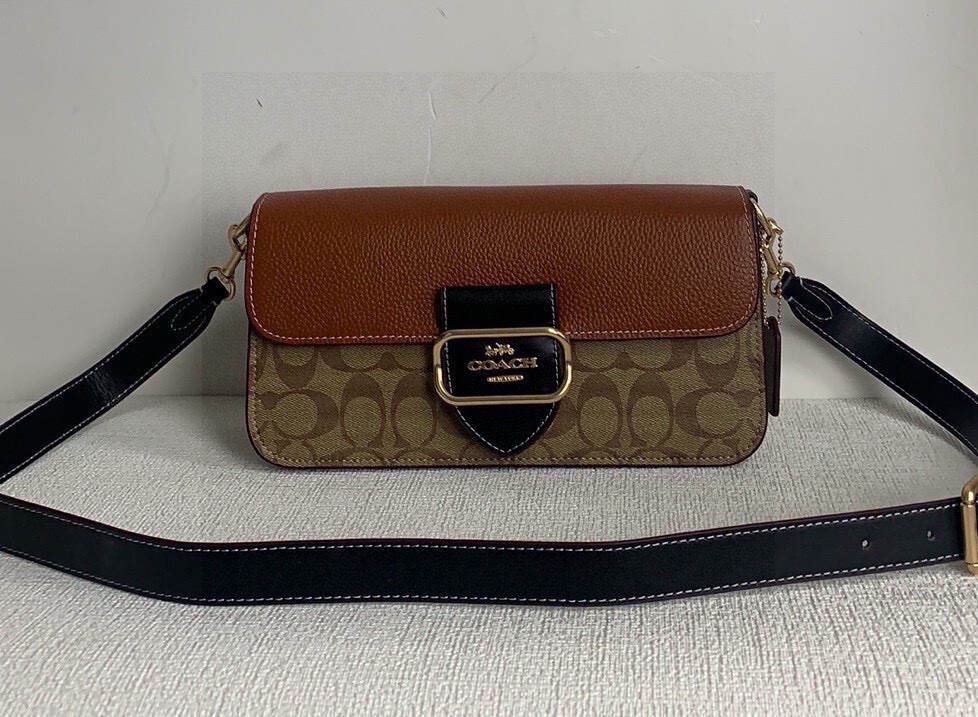 PEAK■Women's cylindrical crossback■送料込 Coach Morgan Shoulder Bag Colorblock Signature Canvas Khaki