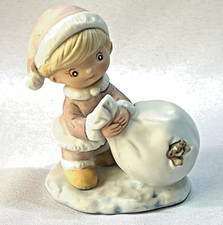 Homco Vintage Pink Christmas Elf Figurine Pixie Bag of Presents Santa's Helper
