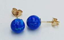 GENUINE 0.72 Cts BLUE OPAL STUD EARRINGS 14k GOLD - New With Tag