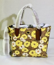 COACH Willow Signature Canvas Floral Print Tote , Tan Rust Multi/Brass