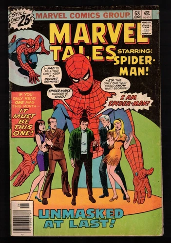 Marvel Tales 68  Unmasked At Last!   (reprints Amazing Spider-Man 87)  1976 VG