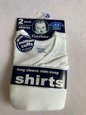Gerber Long Sleeve Side Snap Shirts with Mitten Cuffs Size 0-3