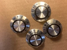 4 New Black & Silver Numbered 1.5" Knobs 1/4" shaft SHORT for Guitar Amp (Qty)