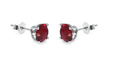 925 Sterling Silver Plated Round RED Cubic Zirconia Stud Earrings Women's