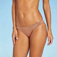 Xhilaration Juniors' Metallic Textured Cheeky Bikini Bottom Rust Size Small 0-2