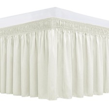 Wrap Around Bed Skirts for Queen Beds 16" Drop, Ivory Adjustable Elastic Dust...