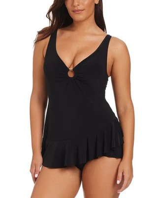 NWT Beyond Control Women's Solid Essentials O Ring Swimdress Black 14 eap0326a