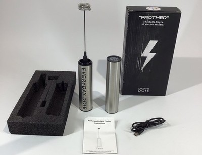 Milk Frother Electric Rechargeable By EVERYDAY DOSE USB Charging Silver Open Box
