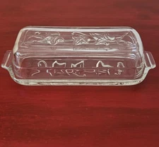 Vintage Clear Glass Embossed Ivy Leaf Covered Butter Dish - Hazel Atlas