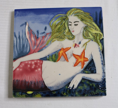 Ceramic Tile Featuring ''Mermaid Plow Pose by Artist Kelly Smith 7.75'' x 7.75''
