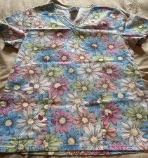 Women  s SB Scrubs Floral Print V-Neck Scrub Top Size Small