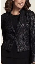 NWT Chico's Lace Jacket Blazer Moto Bonded LS Black Office Party - Womens 1 / S