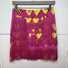 Versace For H&M Top Skirt Co-ord Fringed Heart Print Pink Yellow Silk US 10 EU40