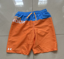 Under Armour Boys Swim Shorts YXL Blue/Orange Colorblock Drawstring Elastic