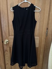 Calvin  Klein Women's Black Illusion-Trim Sleeveless Fit & Flare Dress SZ 8
