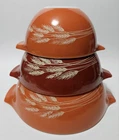3 Vintage Pyrex Autumn Harvest Wheat Cinderella Mixing Bowls 443, 442, 441
