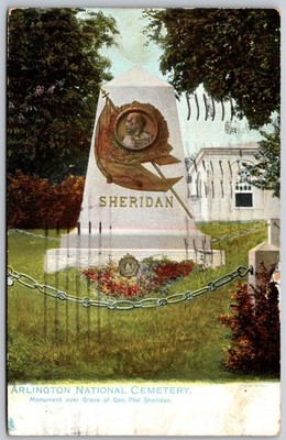 1910 Phil Sheridan Grave Arlington National Cemetery ANTIQUE Postcard 9788