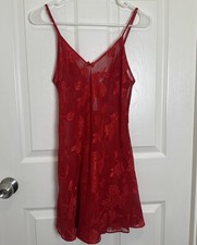 Frederick s of Hollywood Red Sheer Floral Lace Slip Dress Women s S Vintage Y2K