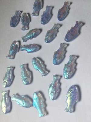 Czech pressed glass fish beads aurora borealis iridescent finish - 20 pieces