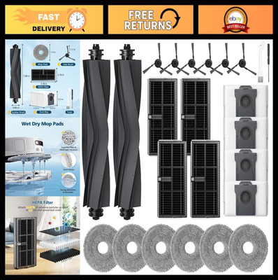 Robot Vacuum Accessories: 2 Rubber Brushes, 4 Dust Bags, 6 Mop Pads, 4 Filters,
