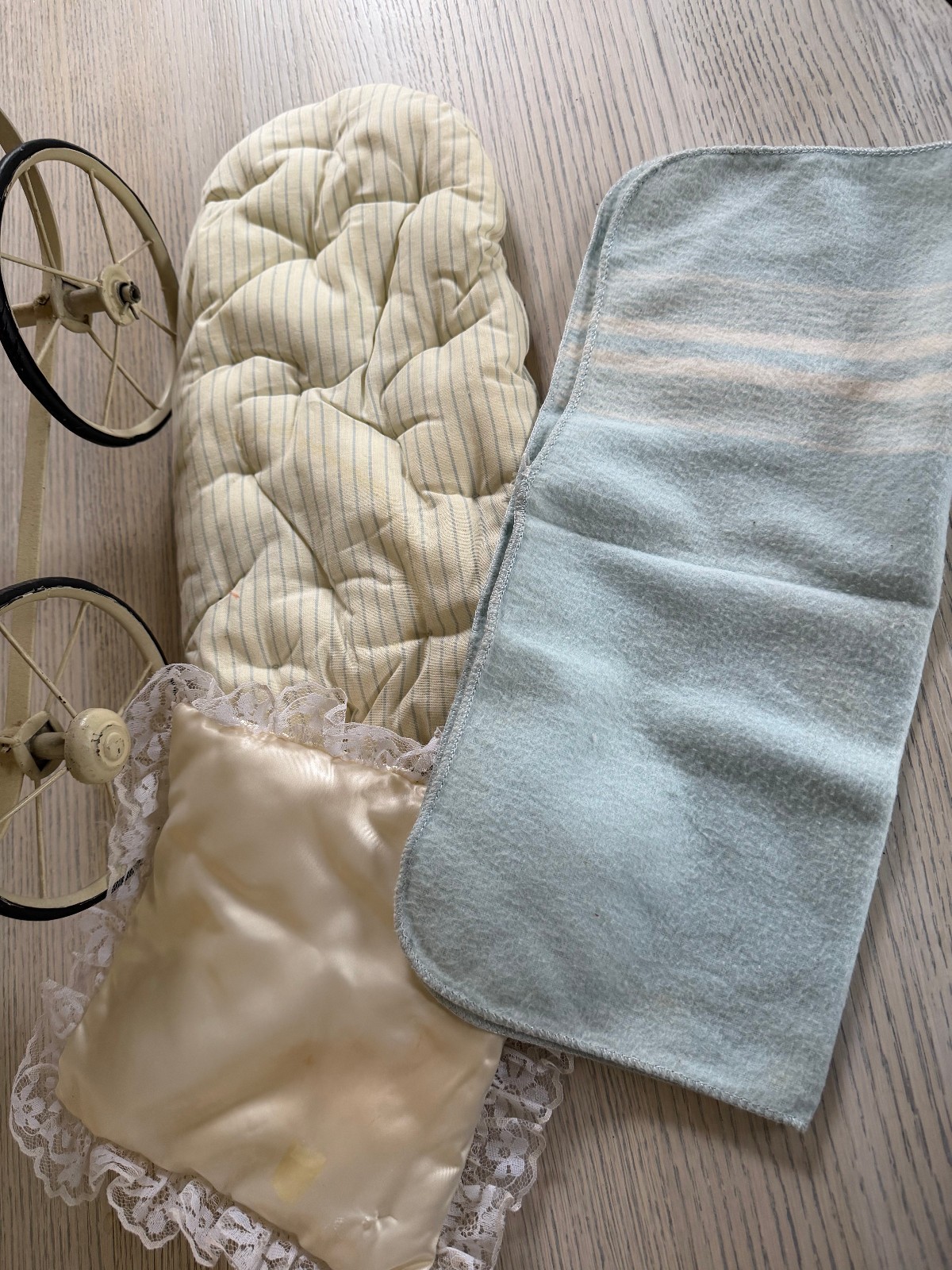 Vintage Wicker Doll Baby Carriage Buggy Stroller White Victorian Canopy