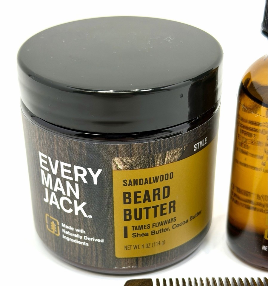 EVERY MAN JACK Beard BUNDLE Sandlewood Oil, Face Wash, Beard Butter ...