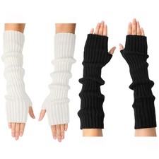 Arm Warmers - 2/1 Pairs Women's Long Fingerless Gloves Fashion Black white