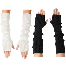 Arm Warmers - 2/1 Pairs Women's Long Fingerless Gloves Fashion Black&white